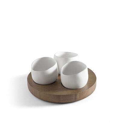 Aperoset 3 potjes Wit + plateau Ø17cm